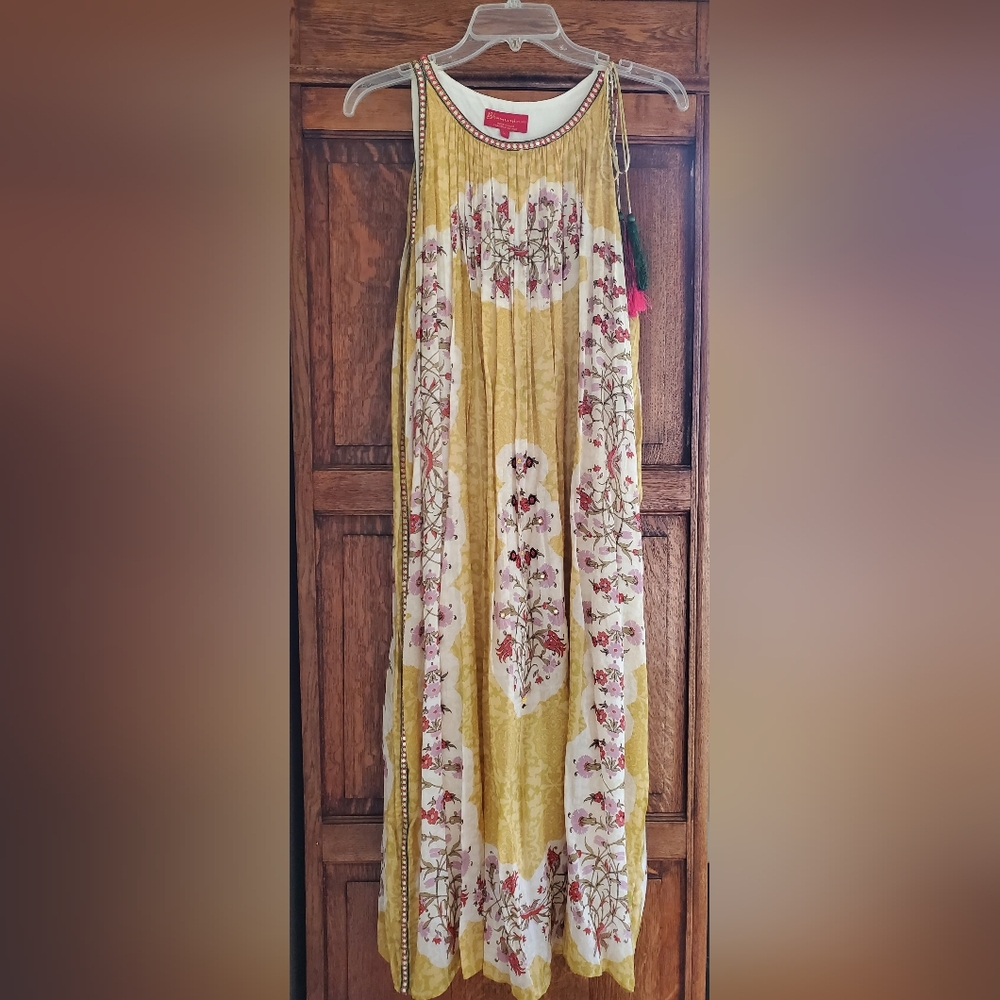 Anthropologie Bhanuni by Jyoti Soleil Floral Tassel Shift Swing Dress Large NWT